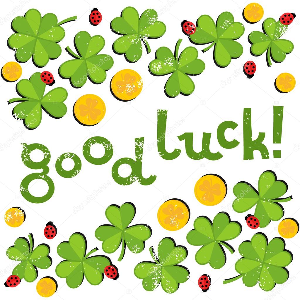1024x1024 Good Luck Wishes On Green Clover Meadow With Little Ladybirds