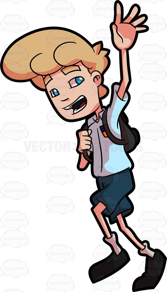585x1024 A Male Student Waving Goodbye To His Friends In School Cartoon