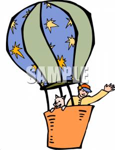 230x300 Colorful Cartoon Of A Boy And His Dog In A Air Balloon Waving