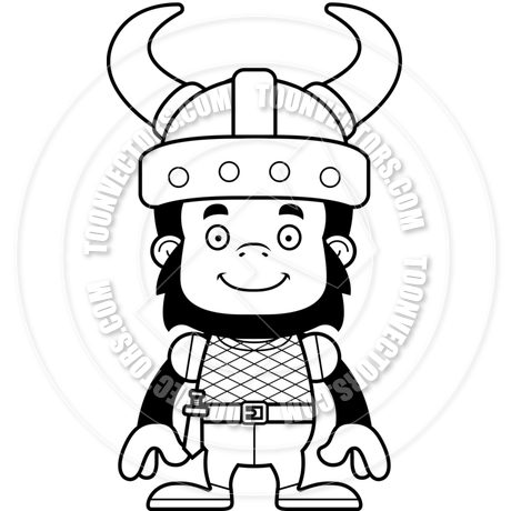 460x460 Cartoon Smiling Viking Gorilla (Black And White Line Art) By Cory