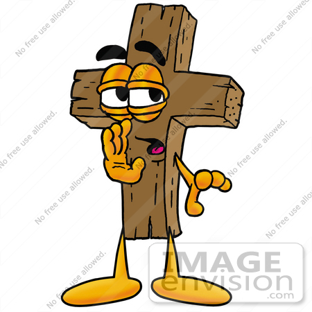 450x450 Clip Art Graphic Of A Wooden Cross Cartoon Character Whispering