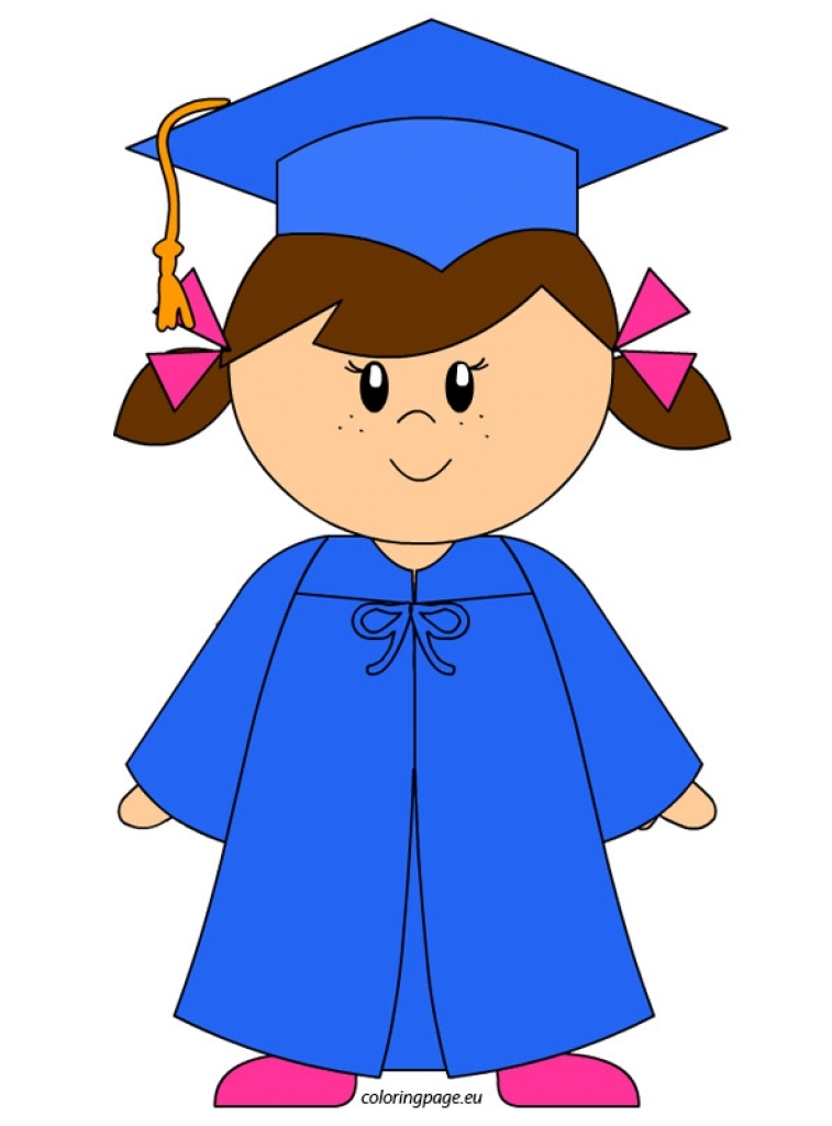 757x1024 Graduation Kindergarten Graduate Girl Clip Art Coloring Page