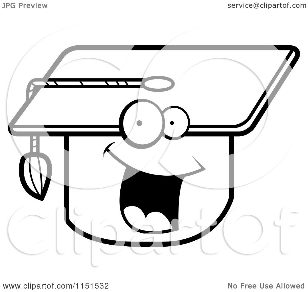 1080x1024 Cartoon Clipart Of A Black And White Happy Smiling Graduation Cap