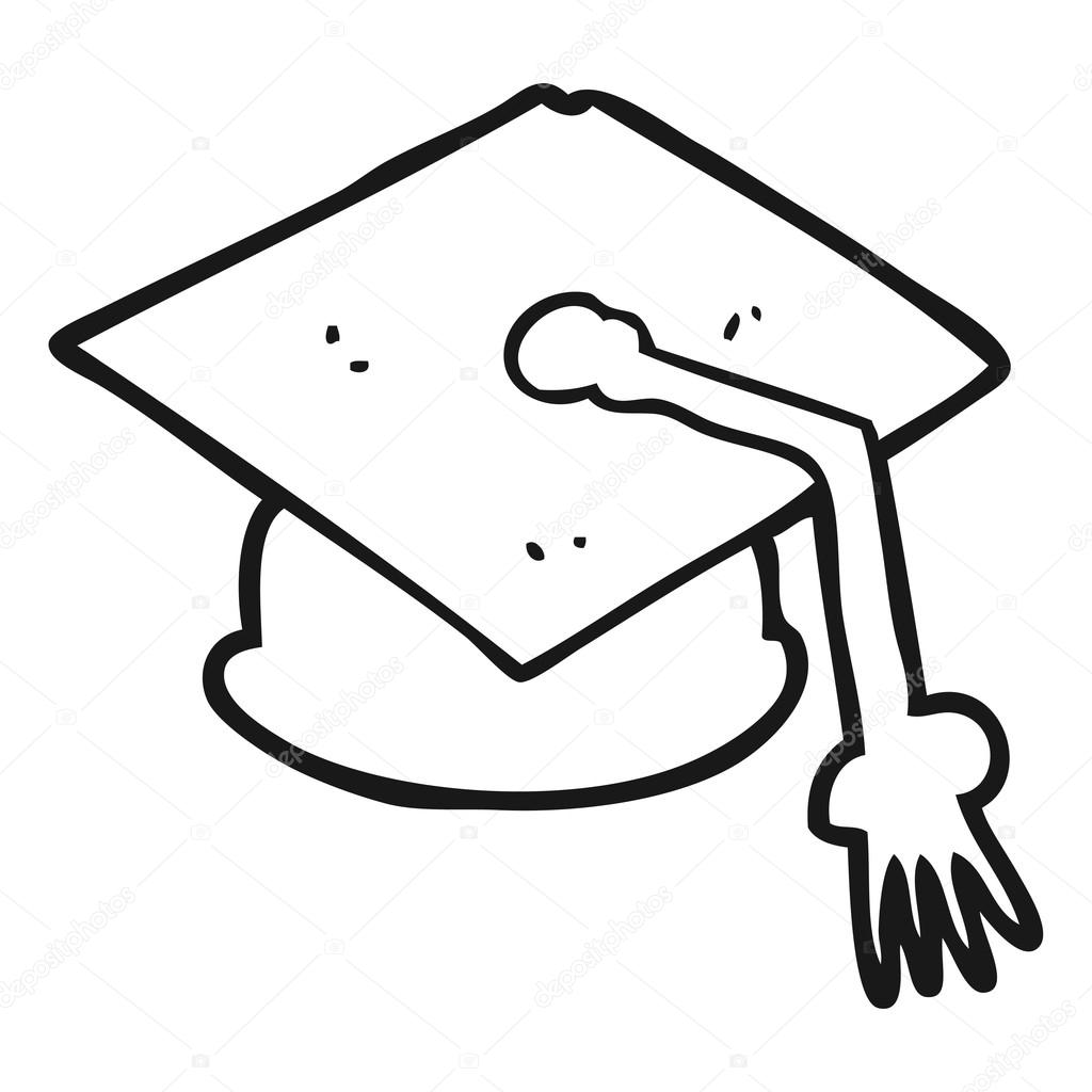 1024x1024 Black And White Cartoon Graduation Cap Stock Vector