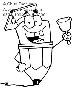 251x300 A Happy Pencil With A Graduation Cap And Bell In Black And White