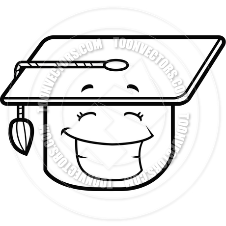 460x460 Graduation Cap Smiling (Black And White Line Art) By Cory Thoman