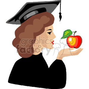 300x300 Royalty Free Women Wearing A Graduation Cap Holding An Apple
