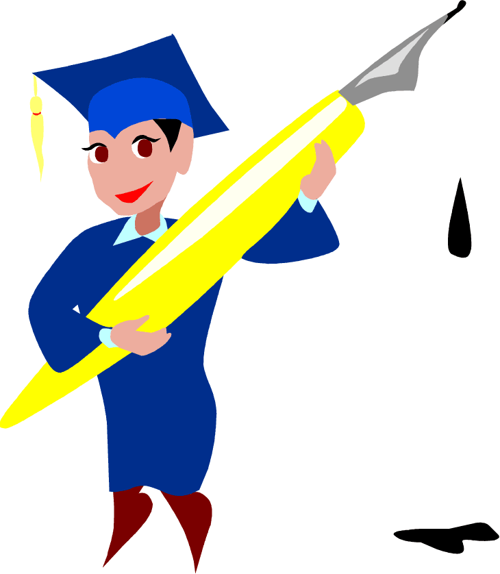 730x838 Free Graduation Cartoon With Man Holding Large Pen Clip Art Image