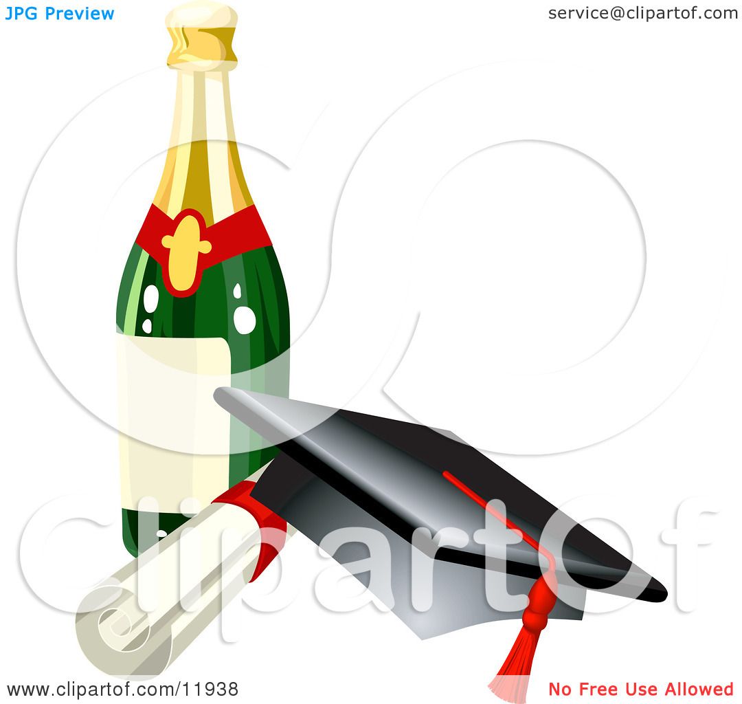 1080x1024 Graduation Cap, Red Tassel, Diploma And Wine Bottle Clipart