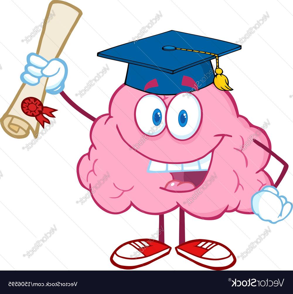 1000x1001 Best Brain Character Graduate Holding Up Diploma Vector Design