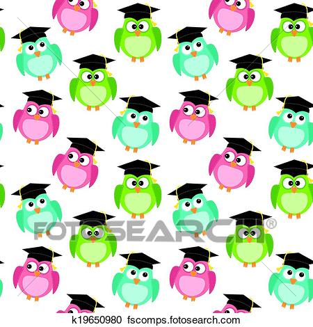 450x470 Clipart Of Owls With Graduation Caps Seamless Pattern K19650980