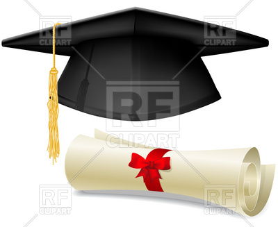 400x327 Black Graduation Cap, Mortarboard And Diploma Scroll, Made