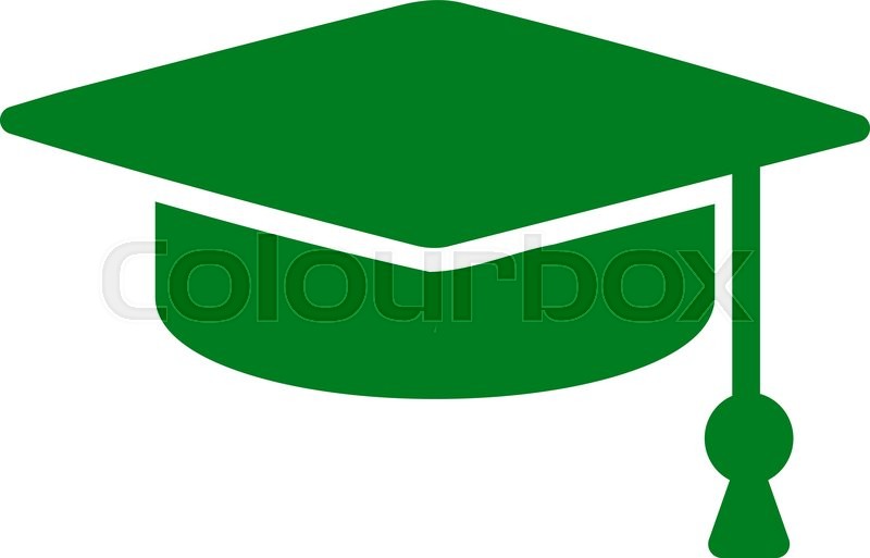 800x513 Graduation Cap Vector Icon. Style Is Flat Symbol, Green Color