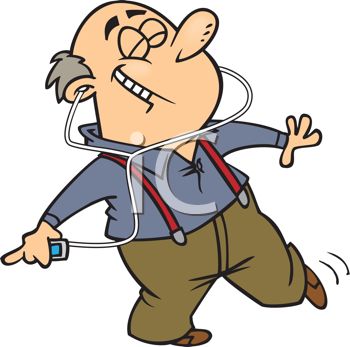 350x347 Cartoon Of Grandpa Listening To An Mp3 Player With Headphones