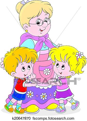 339x470 Clipart Of Granny And Her Grandchildren K20647870