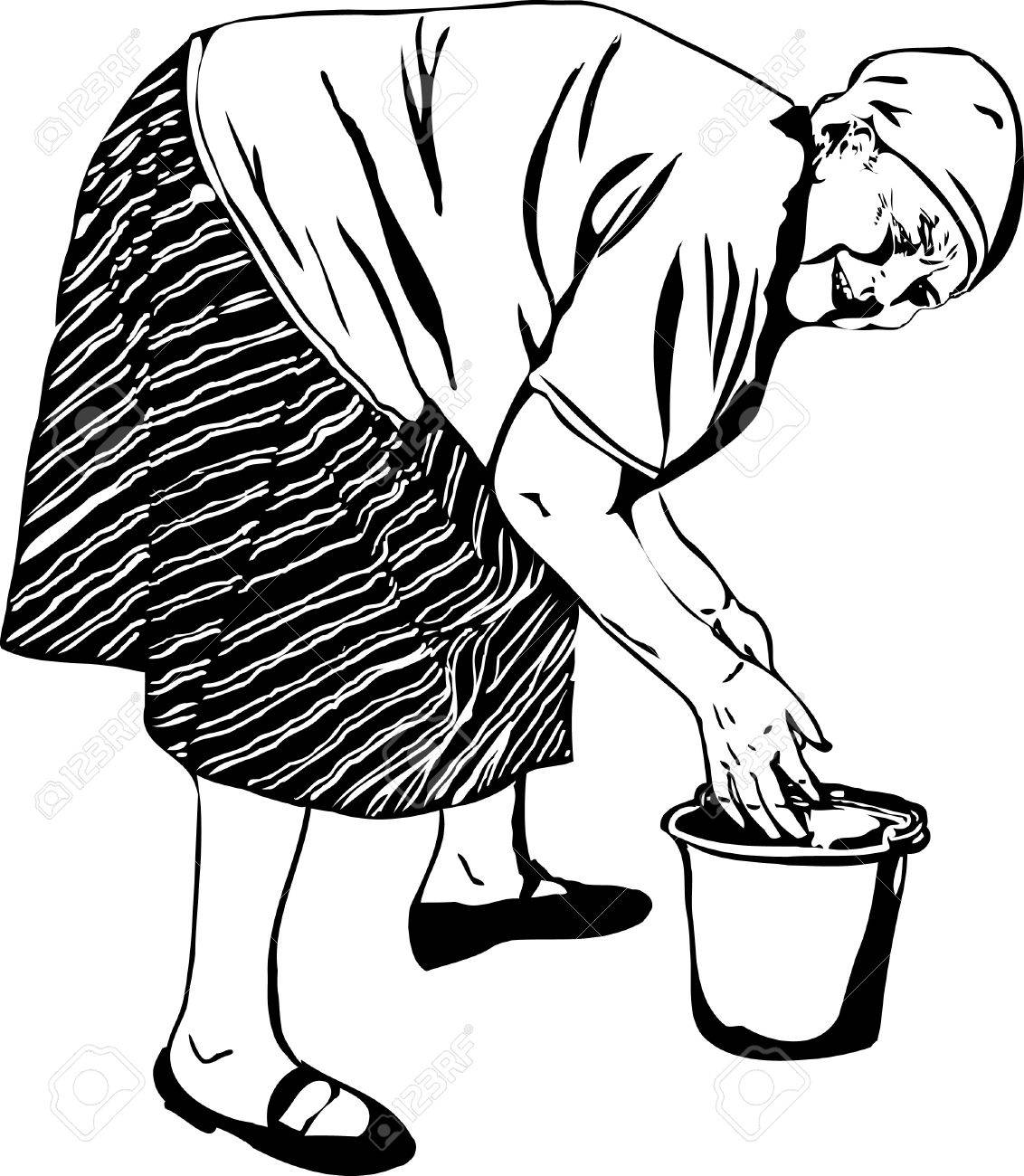 1132x1300 A Grandma Washes His Hands In A Bucket Royalty Free Cliparts