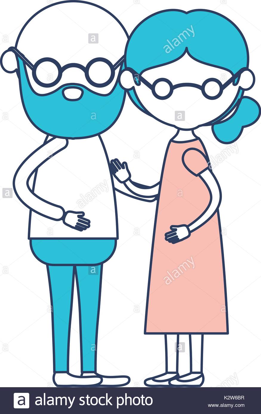 875x1390 Caricature Faceless Full Body Elderly Couple Bald Grandfather