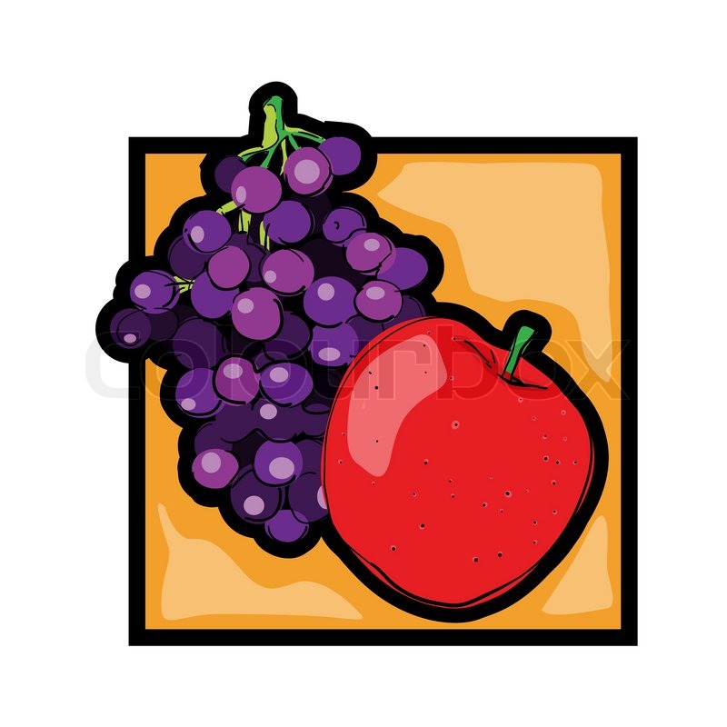 800x800 Classic Clip Art Graphic Icon With Fresh Fruits, Grapes And Apple