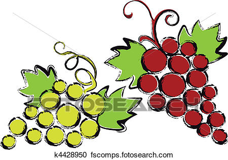 450x315 Clipart Of Red And Green Grapes With Vine Leav K4428950