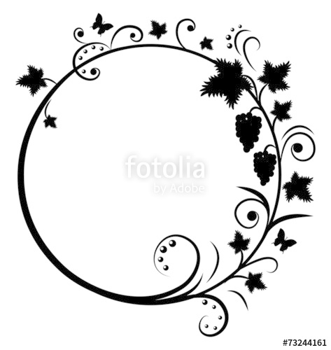 473x500 Black And White Round Frame With Grapes Stock Image And Royalty