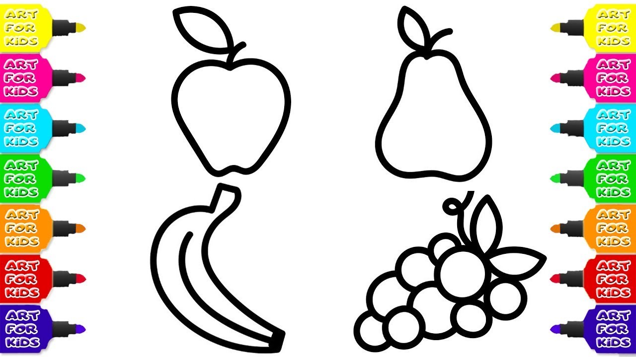 1280x720 How To Draw Coloring Book Fruit For Baby Grapes Apple Banana