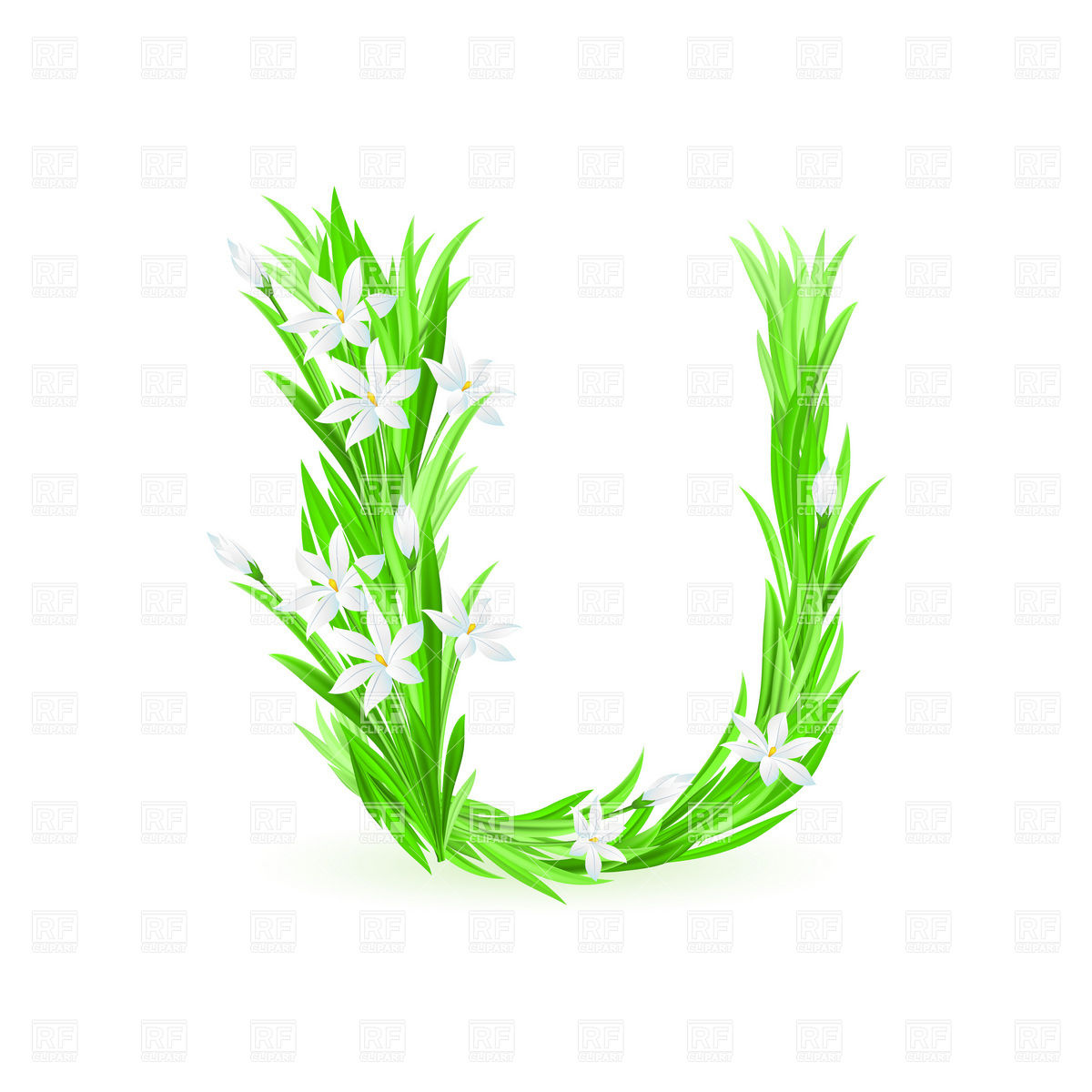1200x1200 Grass And Spring Flowers Font Letter U Royalty Free Vector Clip