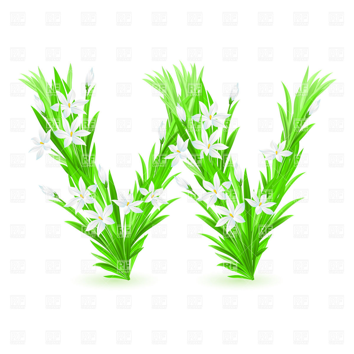 1200x1200 Grass And Spring Flowers Font Letter W Royalty Free Vector Clip