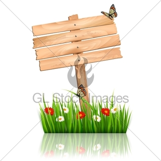 325x325 Nature Background With Green Grass, Flowers And A Butterf Gl