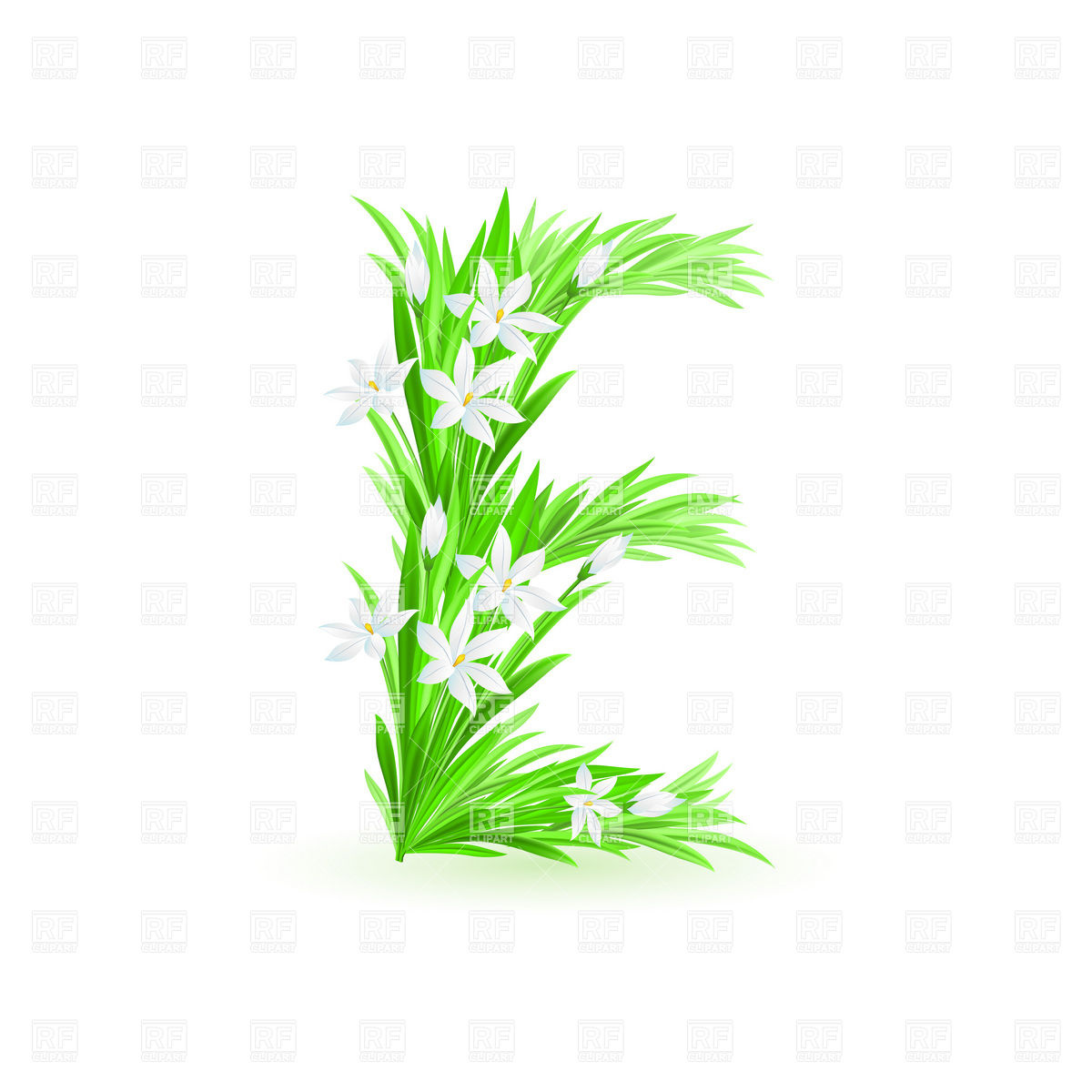 1200x1200 Grass And Spring Flowers Font Letter E Royalty Free Vector Clip