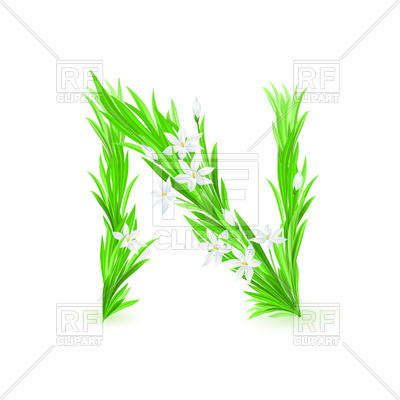 400x400 Grass And Spring Flowers Font Letter N Royalty Free Vector Clip