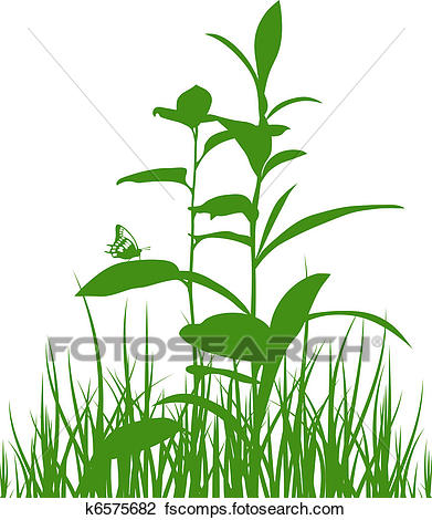 391x470 Clipart Of Green Meadow Herbs Silhouettes With K6575682