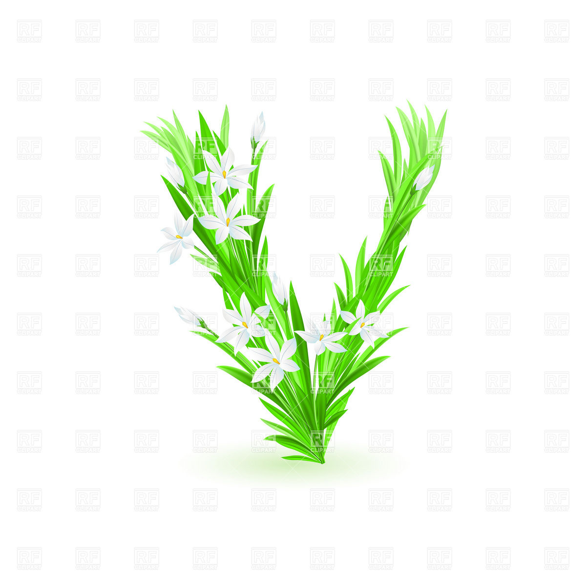 1200x1200 Grass And Spring Flowers Font Letter V Royalty Free Vector Clip