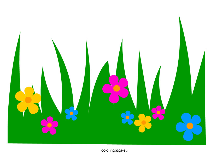808x595 Grass With Flowers Clip Art Coloring Page