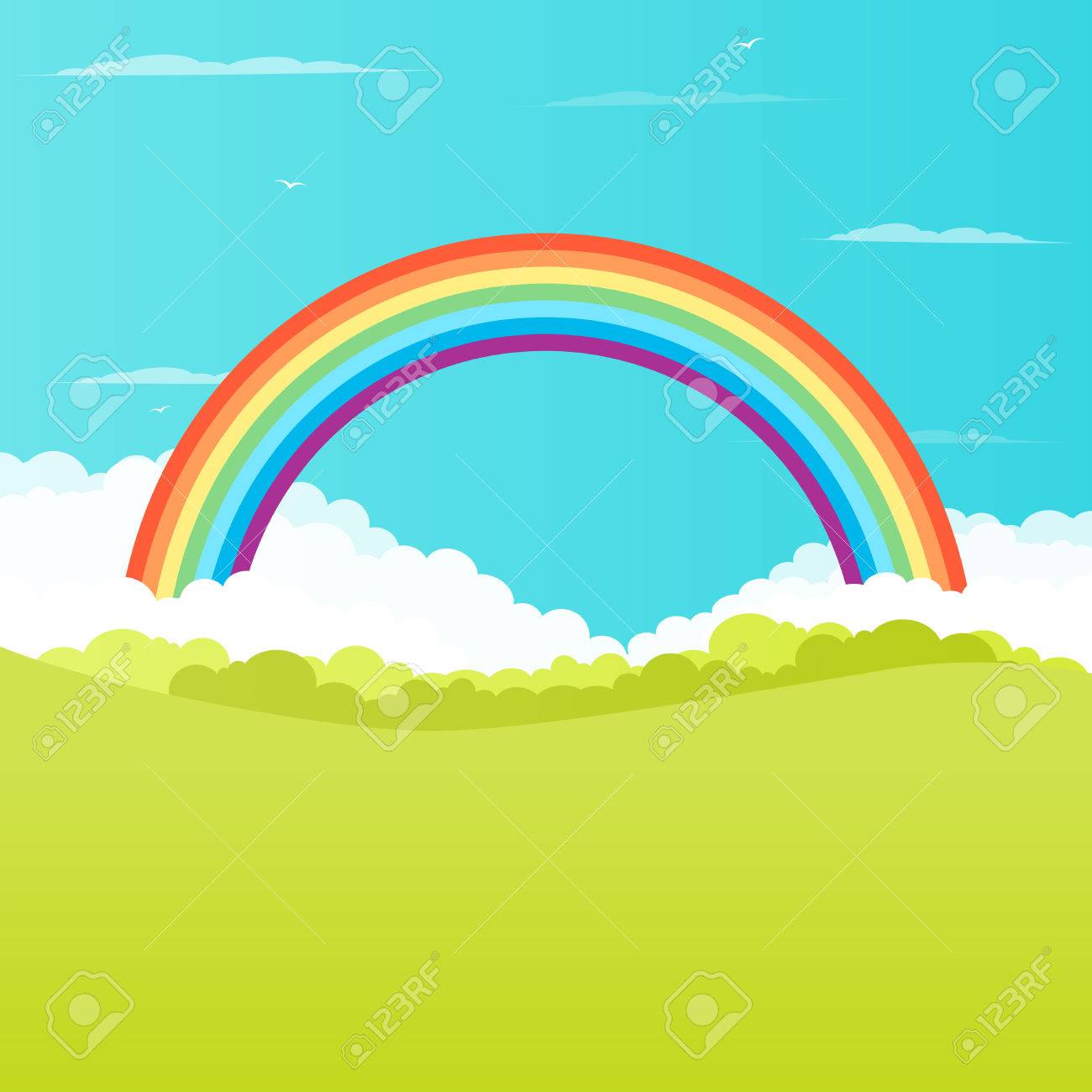 1300x1300 Grass Field With Rainbow Royalty Free Cliparts, Vectors, And Stock