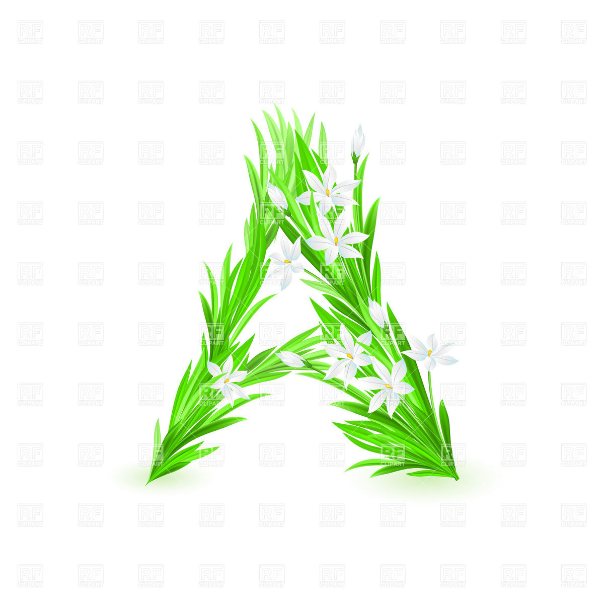 1200x1200 Grass And Spring Flowers Font Letter A Royalty Free Vector Clip
