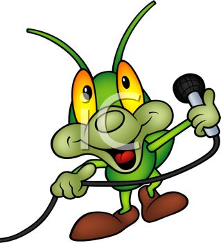 319x350 Cute Cartoon Grasshopper Performing With A Microphone