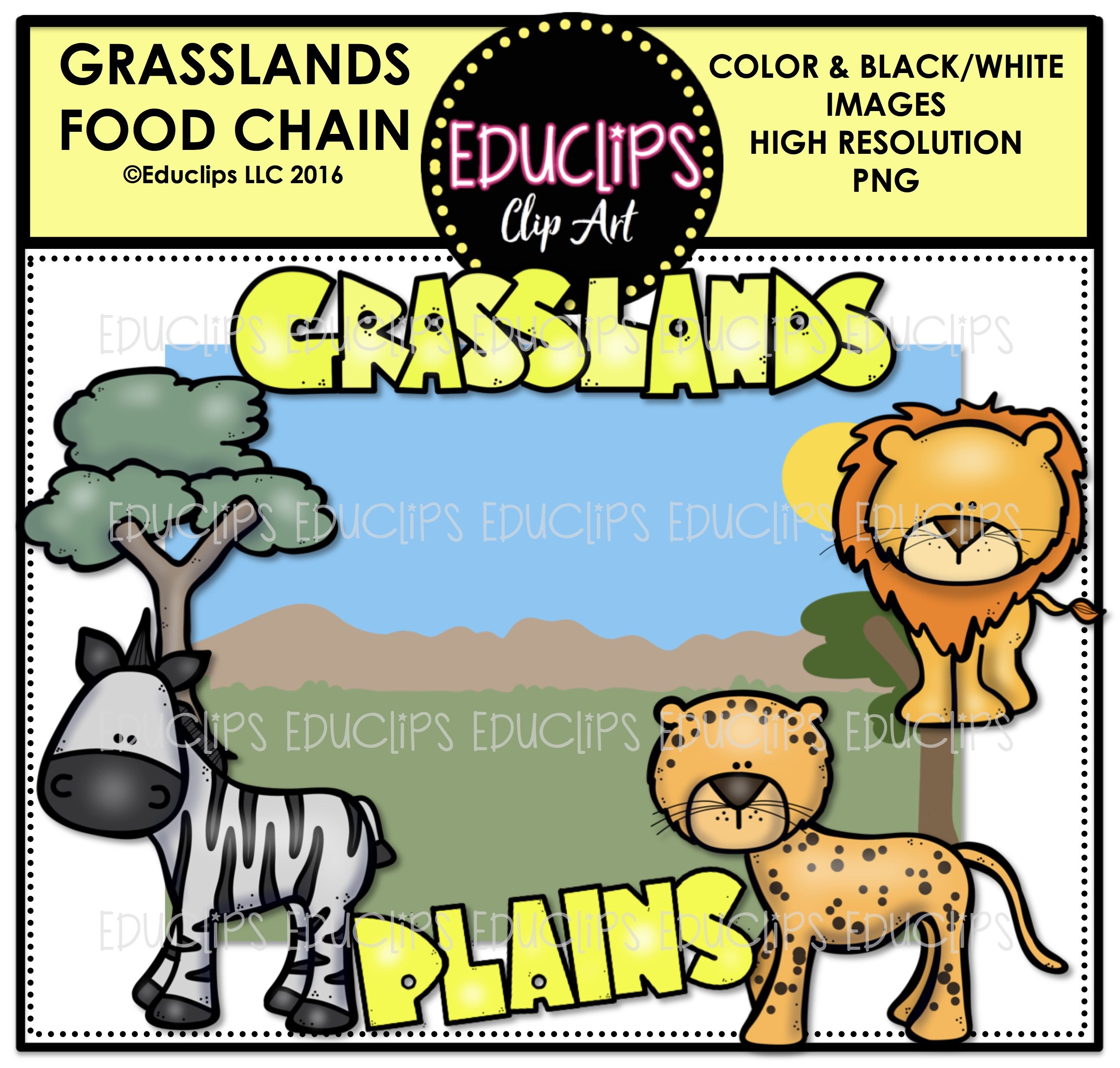 2592x2472 Grasslands Food Chain Clip Art Mini Bundle (Color And Bampw