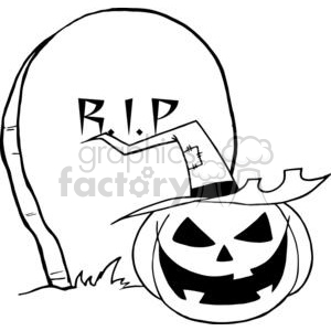 300x300 Royalty Free Black And White Cartoon R.i.p Gravestone With A Witch
