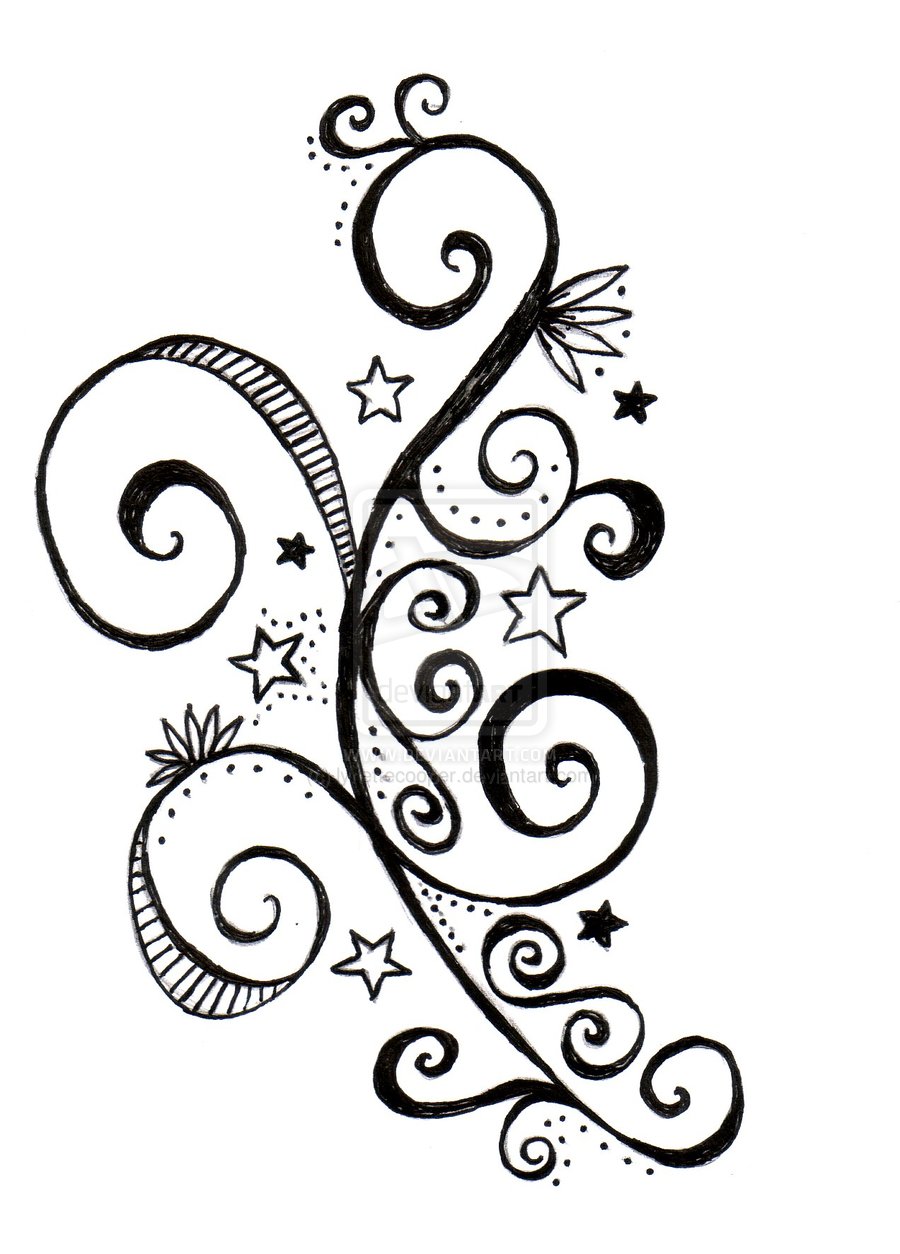 900x1254 Star And Swirls Tattoo Design By
