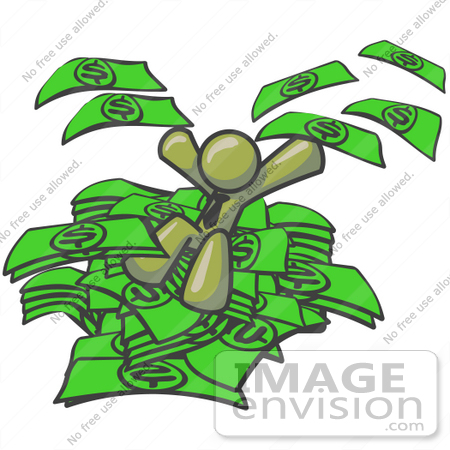 450x450 Clip Art Graphic Of An Olive Green Guy Character Jumping In A Pile