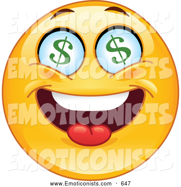 600x620 Clip Art Of A Rich Greedy Emoticon With Dollar Symbol Eyes By