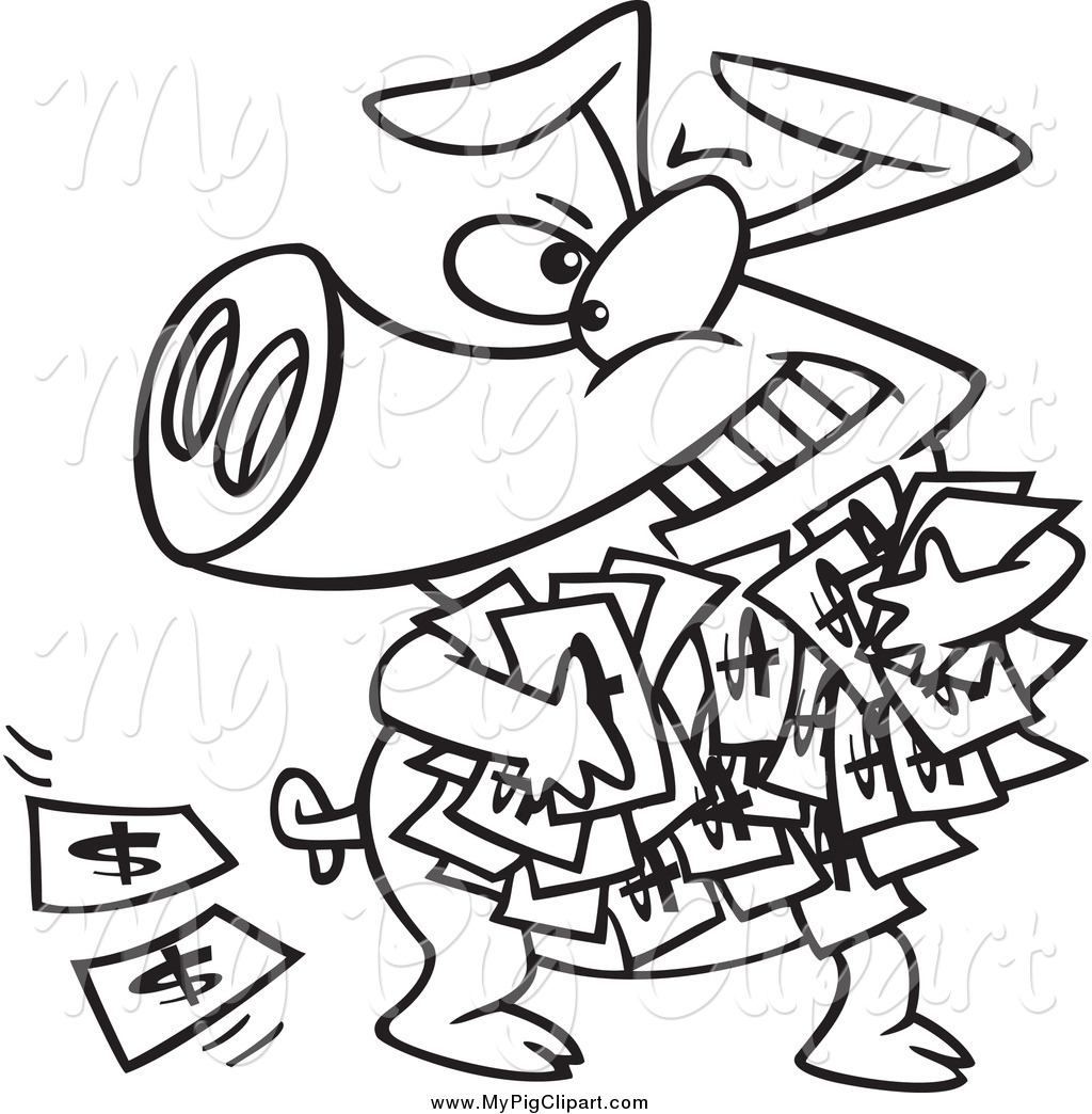 1024x1044 Swine Clipart Of A Black And White Greedy Pig With Money By