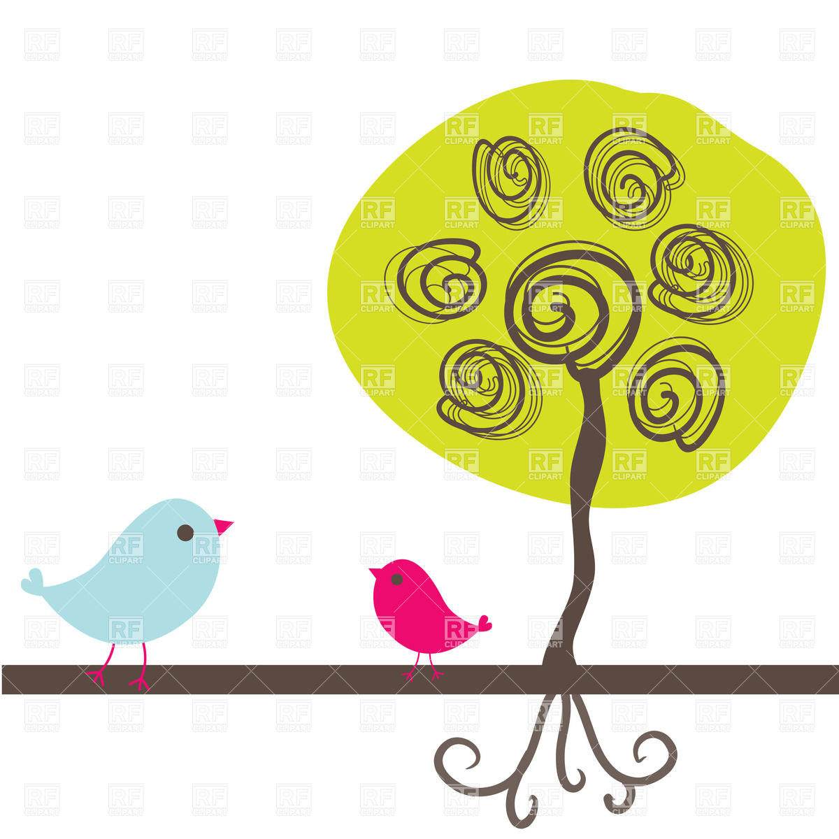 1200x1200 Birds Couple In Love Near Green Round Shaped Tree Royalty Free