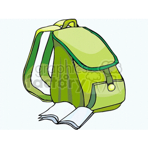 300x300 Royalty Free Cartoon Green Backpack With A Book 138644 Vector Clip