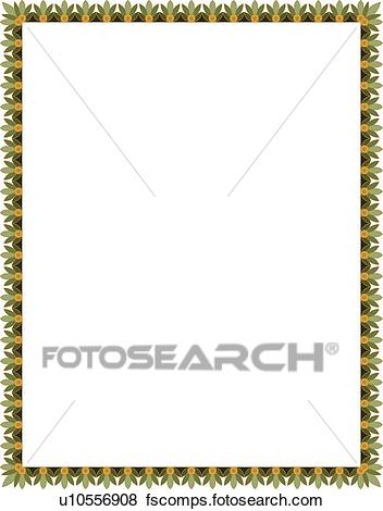 352x470 Clip Art Of Green And Orange Plant Victorian Border U10556908