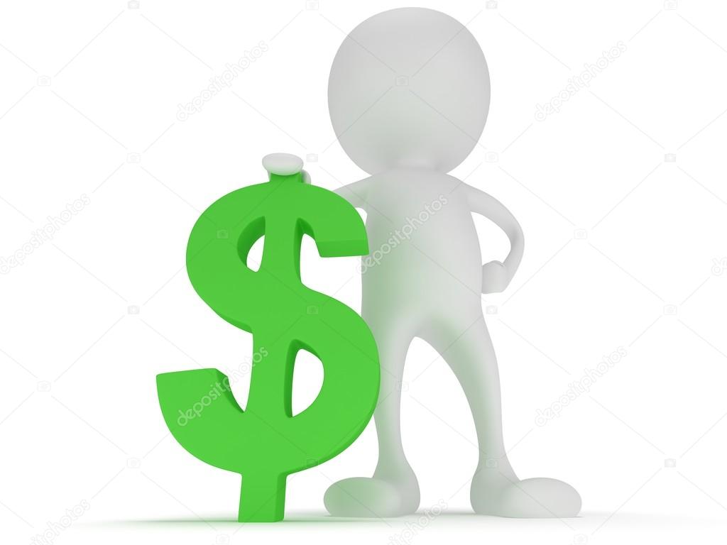 1024x768 3d White Man Stand With Green Dollar Sign Stock Photo Newb1