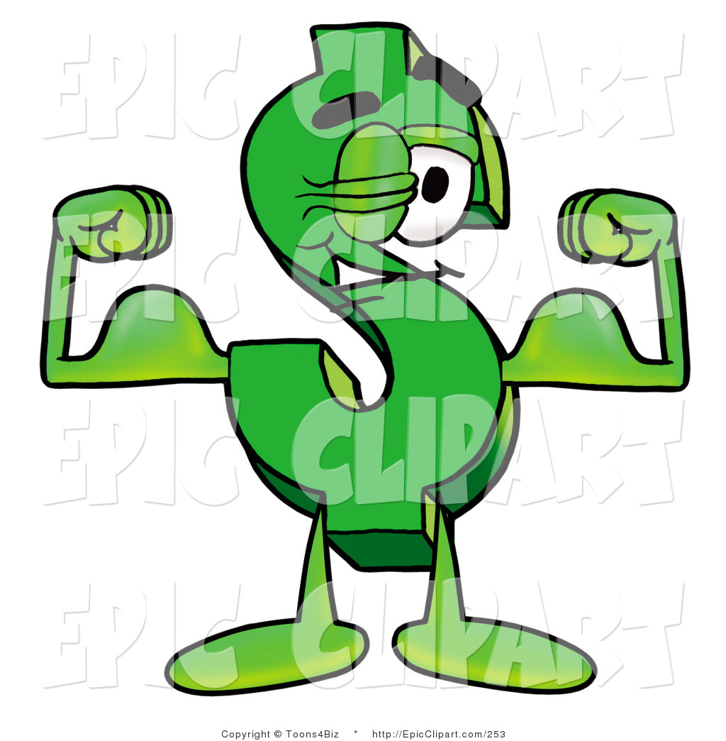 1024x1044 Clip Art Of A Green Dollar Sign Mascot Cartoon Character Flexing