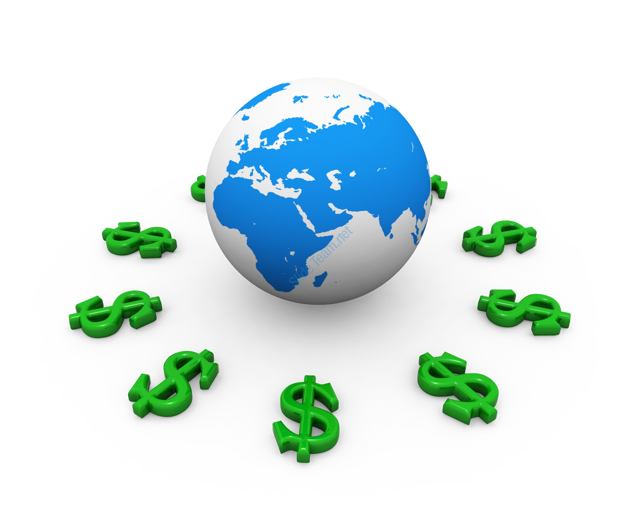 2500x2000 Green Dollar Signs Around Globe For International Economy Stock