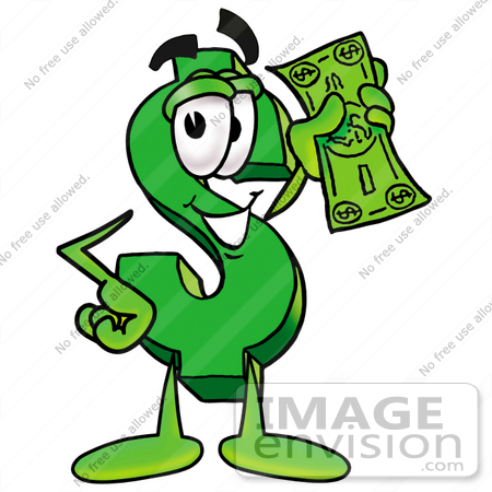450x450 Clip Art Graphic Of A Green Usd Dollar Sign Cartoon Character