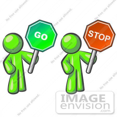 450x450 Clip Art Graphic Of A Lime Green Guy Character Holding Go And Stop